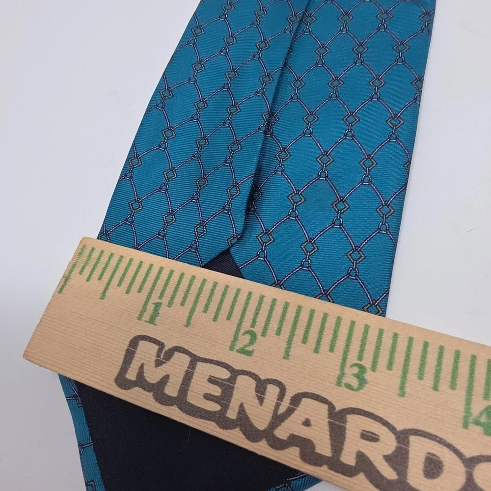 Brooks Brothers Tie OS Geometric Chain Link Silk Classic Teal Blue Mens